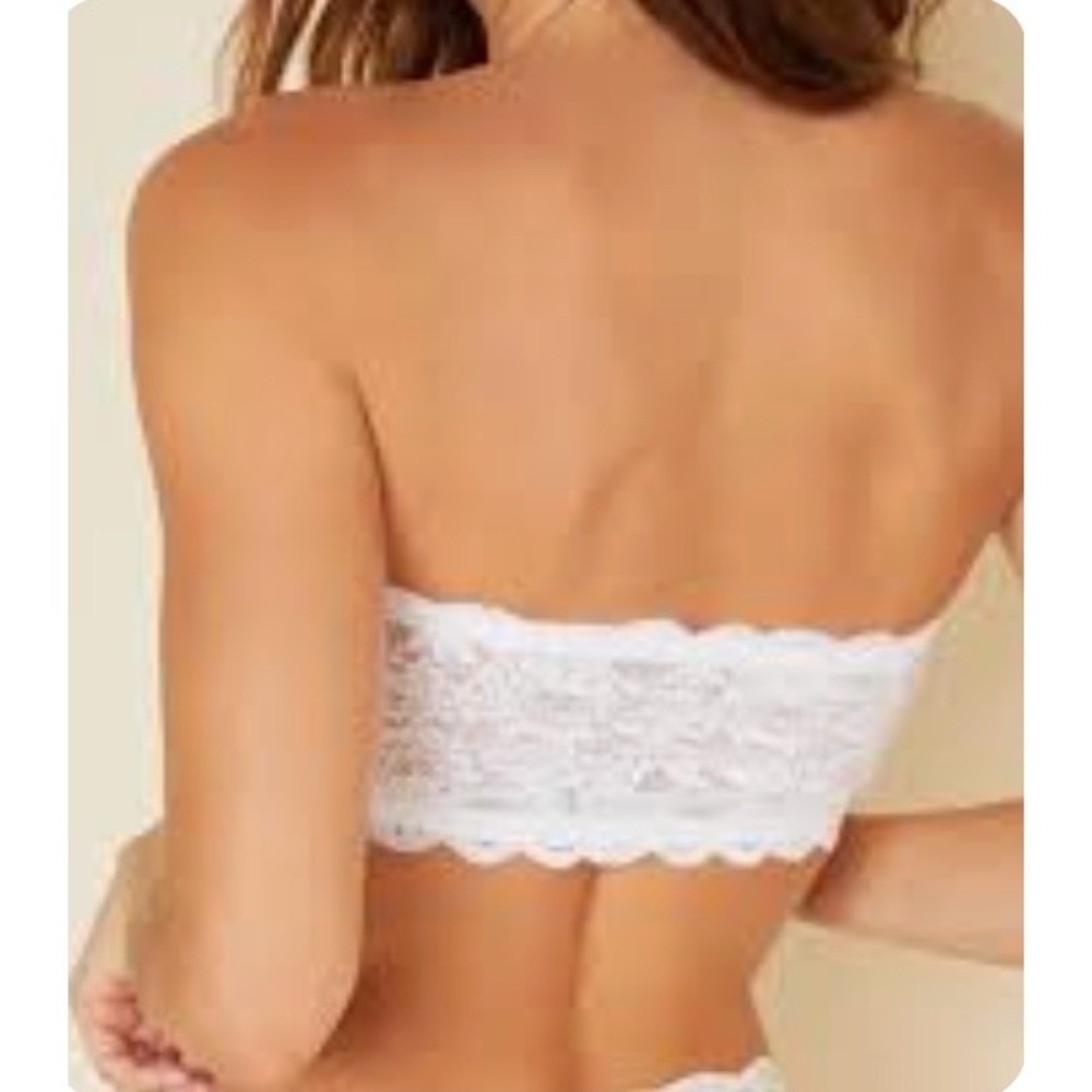 IDEA USA Lace Trimmed Bandeau‎ Top Cream Smocked Stretchy Comfort S M - Picture 2 of 6